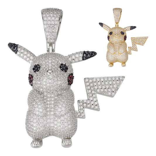 HarlemBling MOISSANITE Pickachu Pokemon Iced Out Pendant - 14k Gold Vermeil Or 925 Silver - Large 2.5"