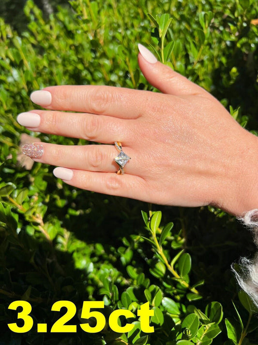 HarlemBling Moissanite Princess Cut Square Engagement Promise Ring 14k Gold Plate 925 Silver