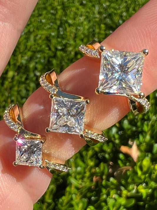 HarlemBling Moissanite Princess Cut Square Engagement Promise Ring 14k Gold Plate 925 Silver