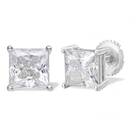 HarlemBling MOISSANITE Princess Cut Square Solitaire Stud Earrings - 925 Silver - 3mm-9mm - 0.6-8ct