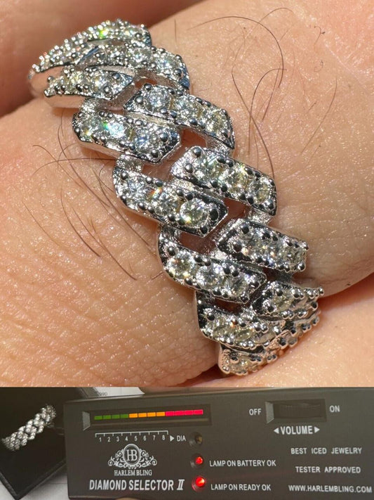 HarlemBling MOISSANITE Prong Cuban Eternity Band Ring - 925 Silver