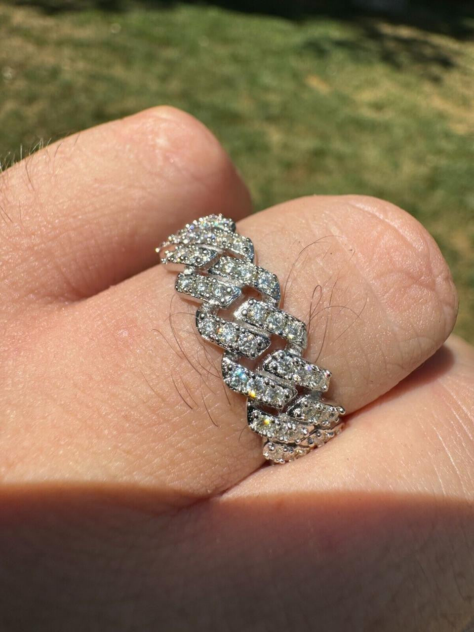 HarlemBling MOISSANITE Prong Cuban Eternity Band Ring - 925 Silver