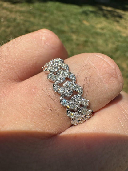 HarlemBling MOISSANITE Prong Cuban Eternity Band Ring - 925 Silver