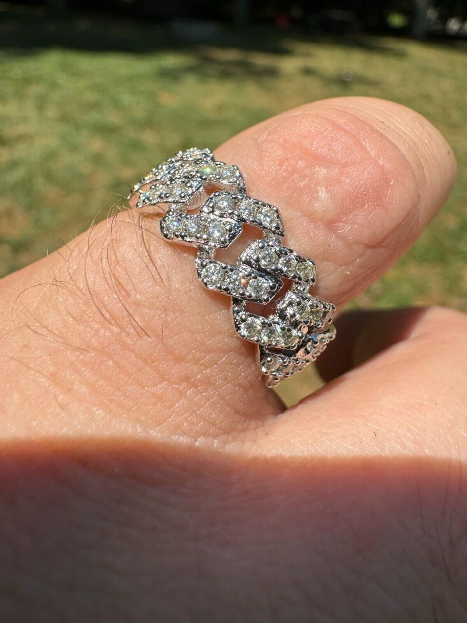 HarlemBling MOISSANITE Prong Cuban Eternity Band Ring - 925 Silver