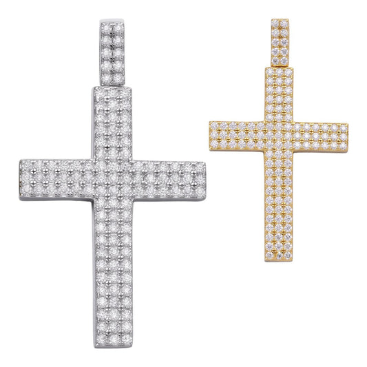 HarlemBling MOISSANITE Prong Set Iced Out Cross Pendant - 14k Gold Vermeil or 925 Silver - Medium 2"