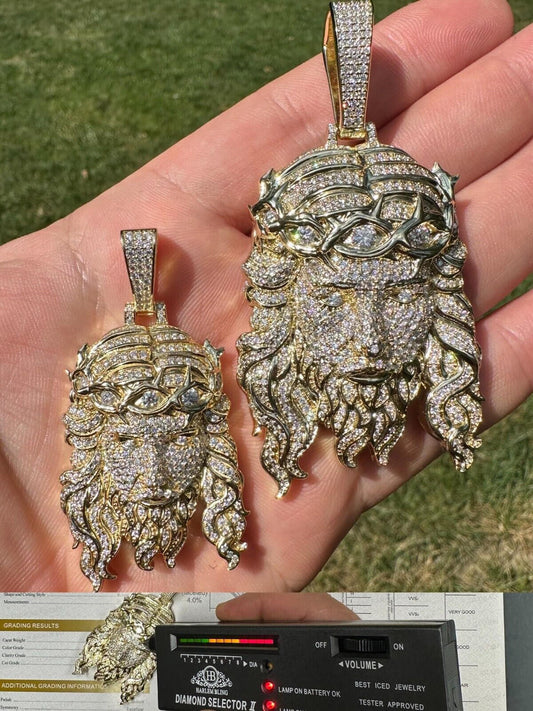 HarlemBling MOISSANITE Real 14k Gold Vermeil 925 Silver Iced Out Jesus Piece Pendant Necklace