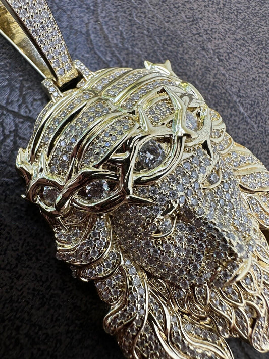 HarlemBling MOISSANITE Real 14k Gold Vermeil 925 Silver Iced Out Jesus Piece Pendant Necklace