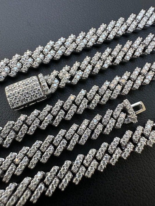 HarlemBling MOISSANITE Real 5mm Micro Miami Cuban Link Prong Chain Iced 925 Silver Necklace