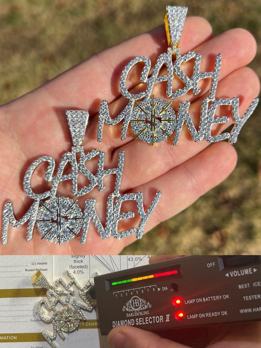 HarlemBling MOISSANITE Real 925 Silver / Gold Iced Cash Money Vault Hip Hop Pendant Necklace