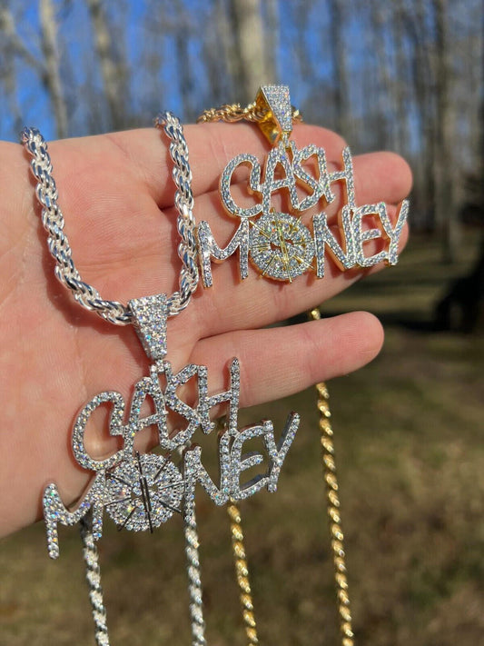 HarlemBling MOISSANITE Real 925 Silver / Gold Iced Cash Money Vault Hip Hop Pendant Necklace
