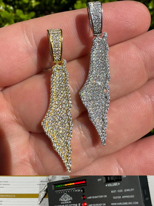 HarlemBling MOISSANITE Real 925 Silver / Gold Israel Palestine Map Necklace Pendant