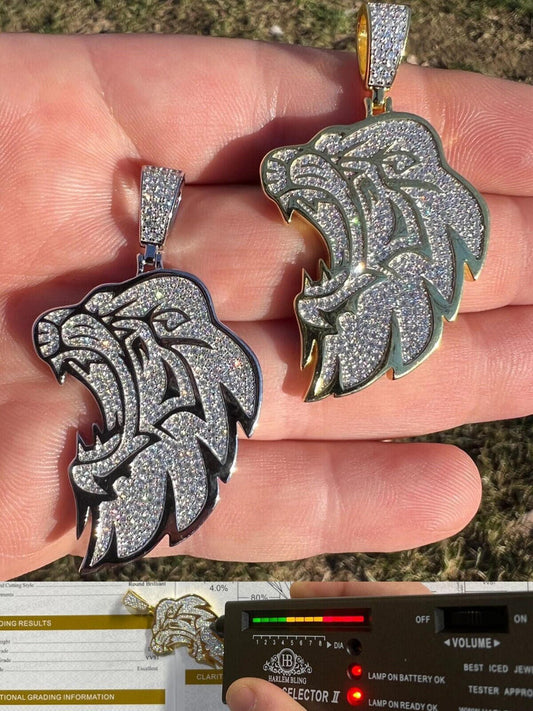 HarlemBling MOISSANITE Real 925 Silver / Gold Plated Iced Lion King Leo Hip Hop Necklace