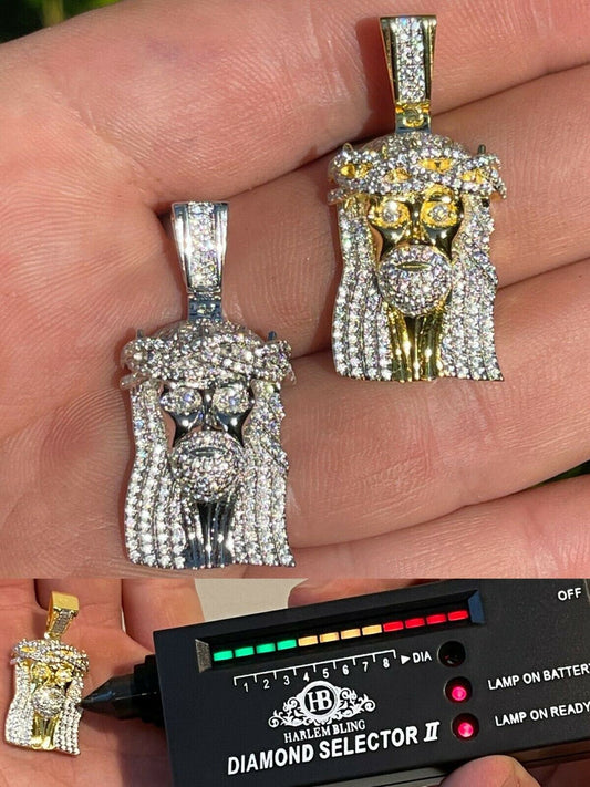 HarlemBling MOISSANITE Real 925 Silver Gold Small Jesus Piece Pendant Iced Pass Diamond Test