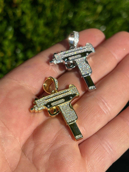 HarlemBling MOISSANITE Real 925 Silver/ Gold Uzi Gun Pendant Iced Pass Diamond Test Hip Hop