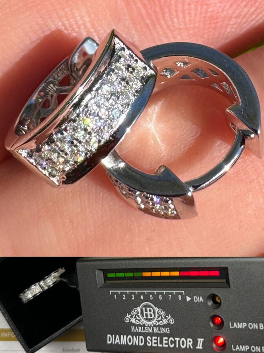 HarlemBling Moissanite Real 925 Silver Hoops Small Huggie Hoop Earrings 12mm Mens Ladies