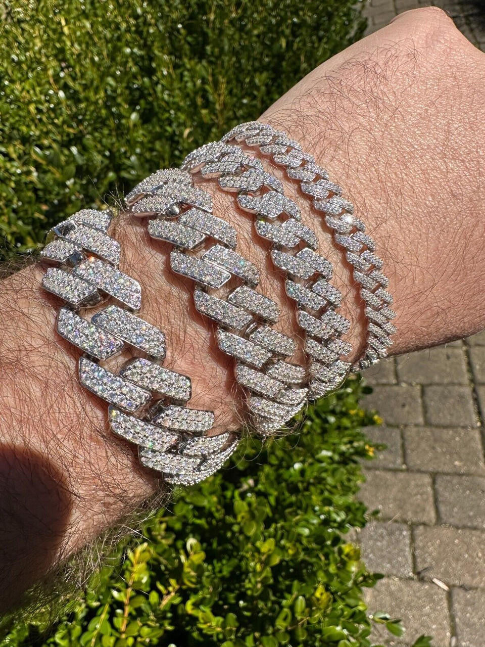 HarlemBling MOISSANITE Real Miami Cuban Link Prong Bracelet Iced Solid 925 Sterling Silver