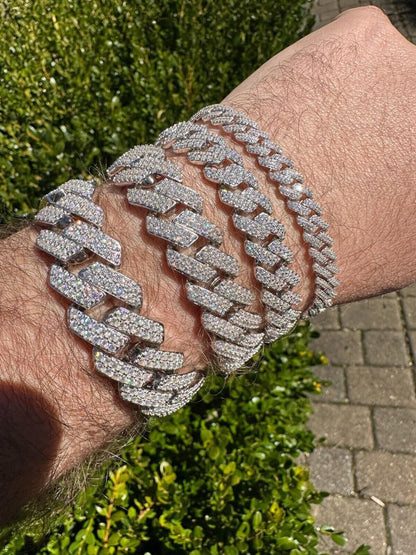 HarlemBling MOISSANITE Real Miami Cuban Link Prong Bracelet Iced Solid 925 Sterling Silver
