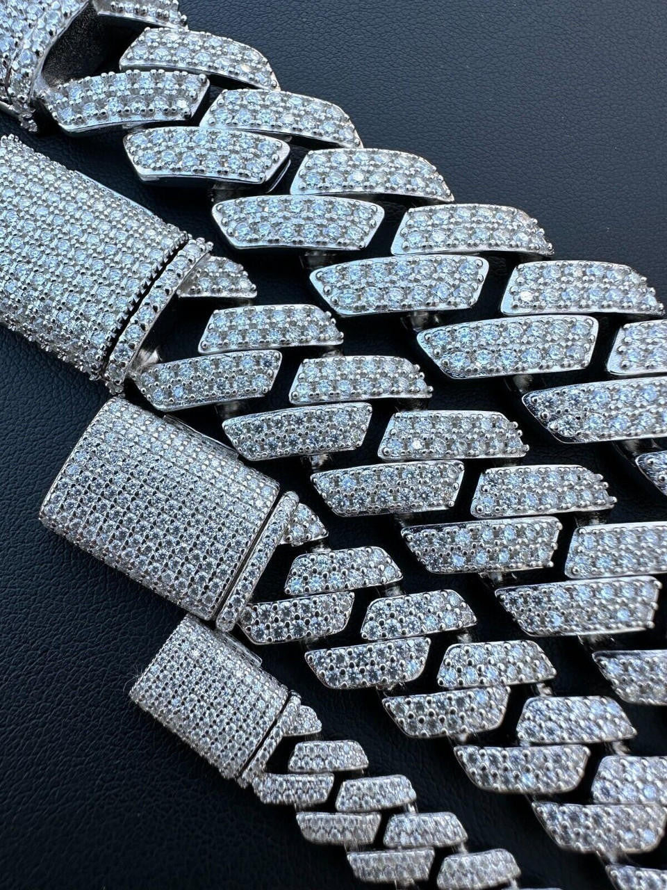 HarlemBling MOISSANITE Real Miami Cuban Link Prong Bracelet Iced Solid 925 Sterling Silver