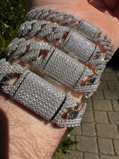 HarlemBling MOISSANITE Real Miami Cuban Link Prong Bracelet Iced Solid 925 Sterling Silver