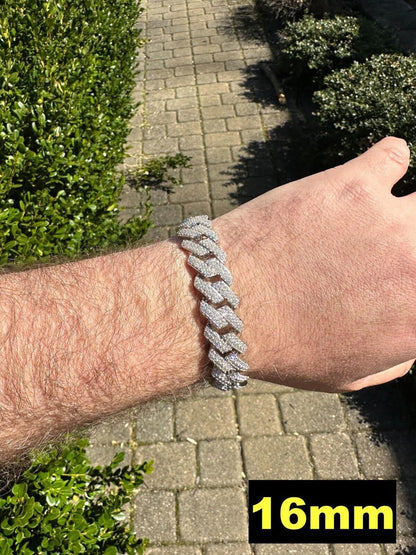 HarlemBling MOISSANITE Real Miami Cuban Link Prong Bracelet Iced Solid 925 Sterling Silver