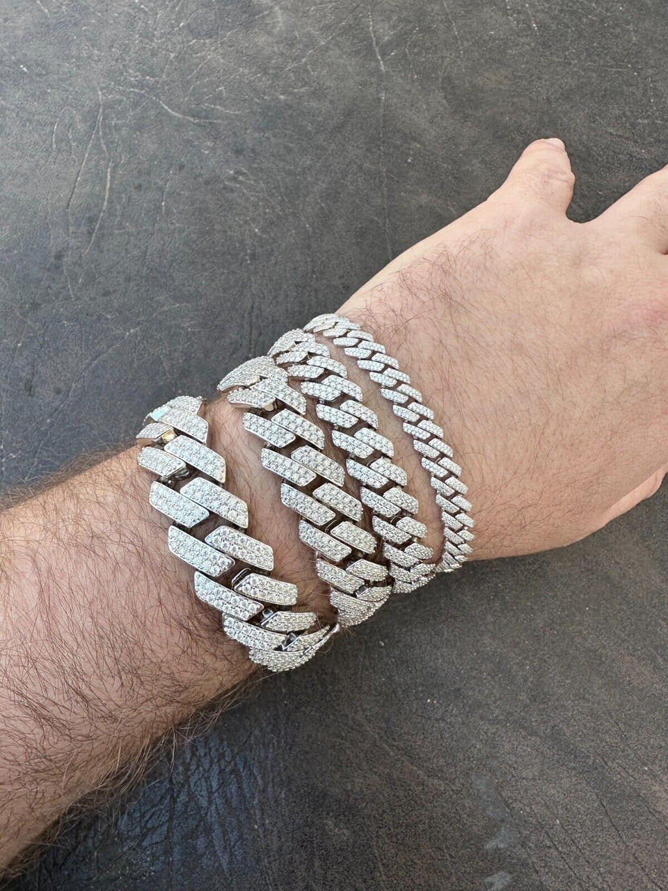 HarlemBling MOISSANITE Real Miami Cuban Link Prong Bracelet Iced Solid 925 Sterling Silver