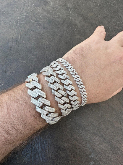 HarlemBling MOISSANITE Real Miami Cuban Link Prong Bracelet Iced Solid 925 Sterling Silver