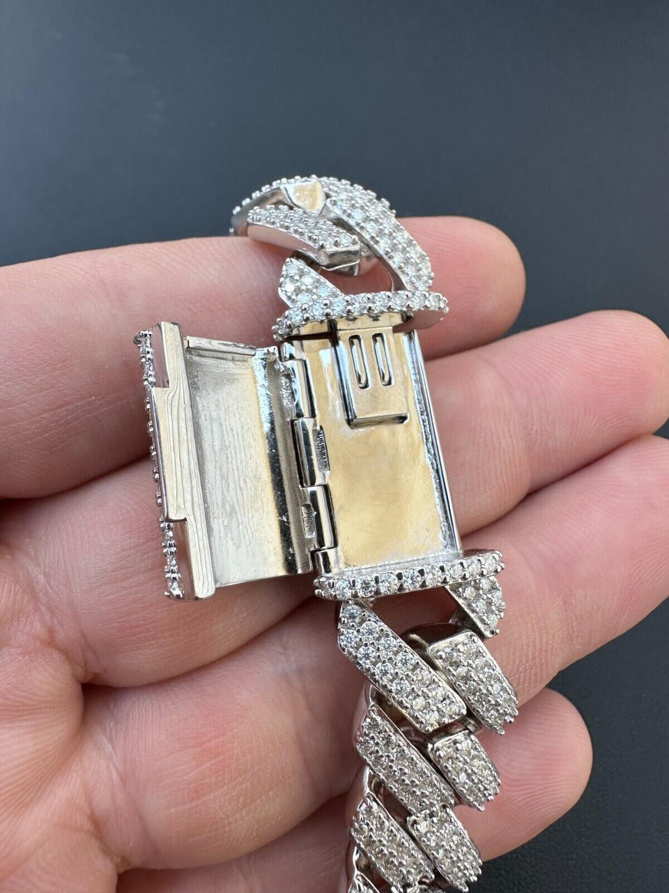 HarlemBling MOISSANITE Real Miami Cuban Link Prong Bracelet Iced Solid 925 Sterling Silver