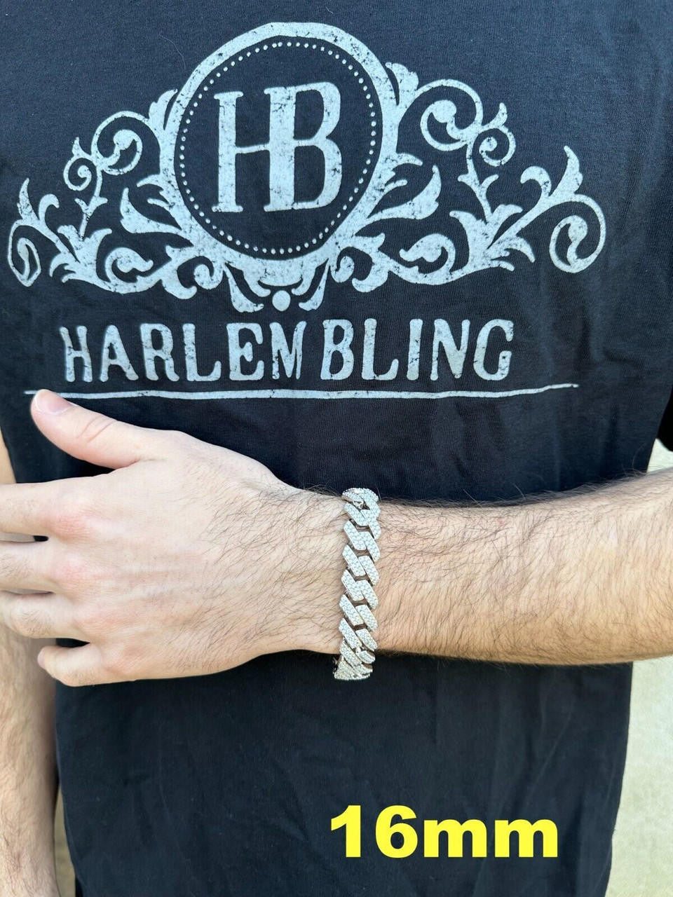 HarlemBling MOISSANITE Real Miami Cuban Link Prong Bracelet Iced Solid 925 Sterling Silver