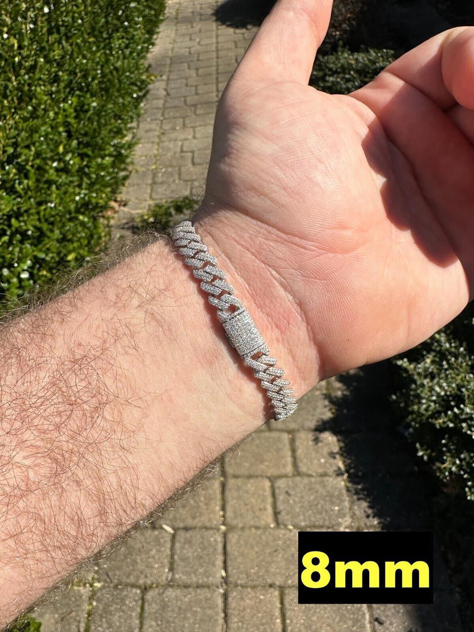 HarlemBling MOISSANITE Real Miami Cuban Link Prong Bracelet Iced Solid 925 Sterling Silver