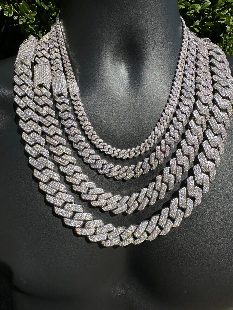 HarlemBling MOISSANITE Real Miami Cuban Link Prong Chain Iced Hip Hop 925 Silver Necklace