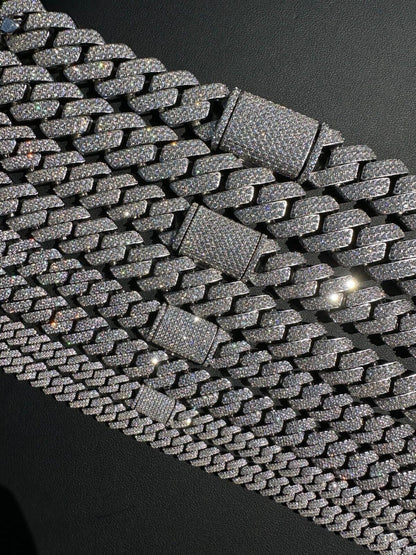 HarlemBling MOISSANITE Real Miami Cuban Link Prong Chain Iced Hip Hop 925 Silver Necklace