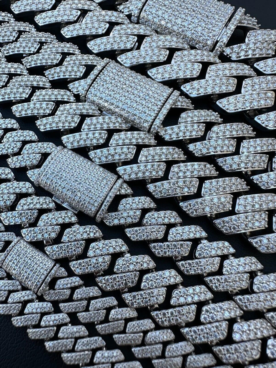 HarlemBling MOISSANITE Real Miami Cuban Link Prong Chain Iced Hip Hop 925 Silver Necklace