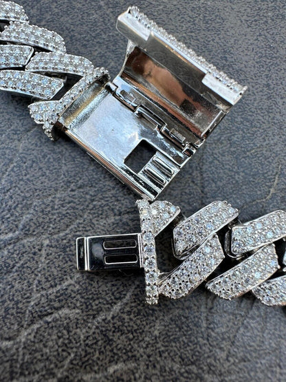 HarlemBling MOISSANITE Real Miami Cuban Link Prong Chain Iced Hip Hop 925 Silver Necklace