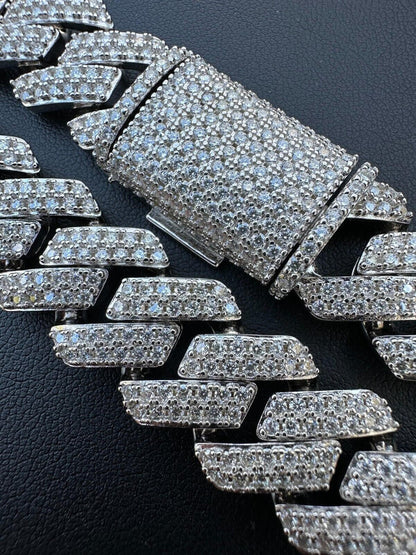 HarlemBling MOISSANITE Real Miami Cuban Link Prong Chain Iced Hip Hop 925 Silver Necklace