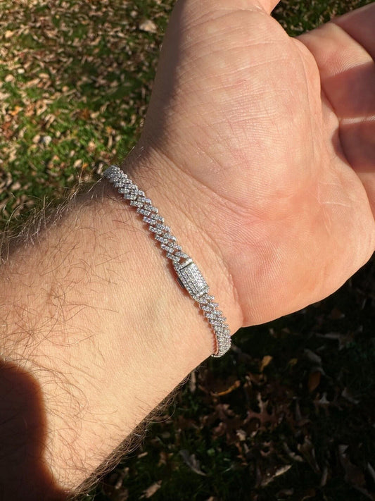 HarlemBling MOISSANITE Real Mini 5mm Micro Miami Cuban Link Prong Bracelet Iced 925 Silver