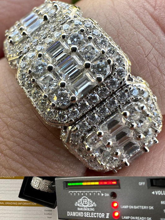 HarlemBling MOISSANITE Real Solid 925 Silver Mens Baguette Pinky RING Iced 12mm Wedding Band