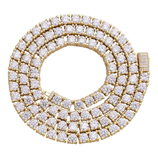 HarlemBling MOISSANITE Reinvented Tennis Chain Necklace Iced Out On All Sides - 14k Gold Vermeil 925 Silver - 5mm - 14-28"
