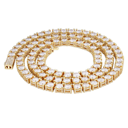 HarlemBling MOISSANITE Reinvented Tennis Chain Necklace Iced Out On All Sides - 14k Gold Vermeil 925 Silver - 5mm - 14-28"