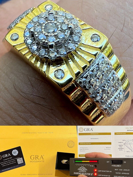 HarlemBling Moissanite Ring 14k Gold Plated Real 925 Silver Iced Hip Hop Star Diamond Cut