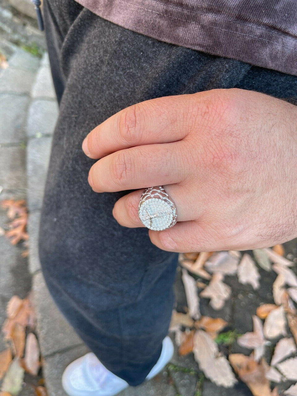 HarlemBling Moissanite Ring Jesus On Cross Real 925 Silver Hip Hop Iced Pass Diamond Tester