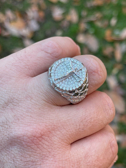 HarlemBling Moissanite Ring Jesus On Cross Real 925 Silver Hip Hop Iced Pass Diamond Tester