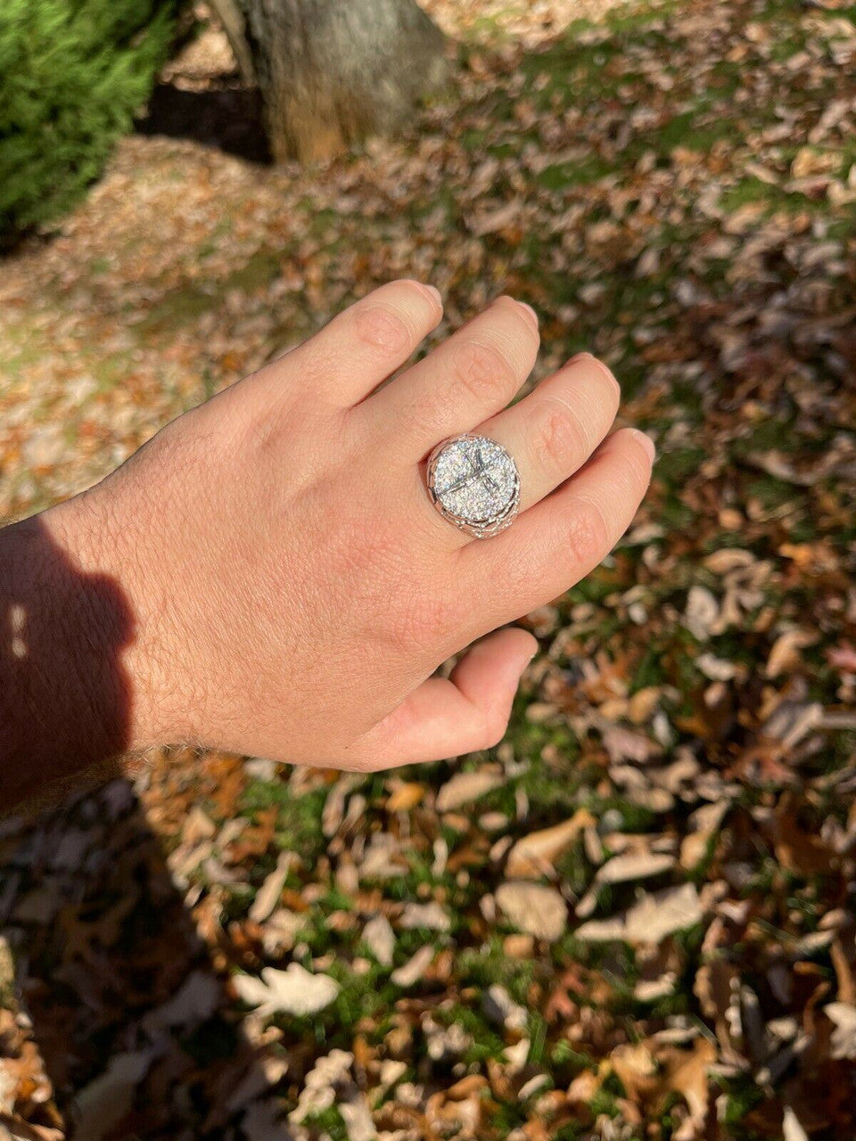 HarlemBling Moissanite Ring Jesus On Cross Real 925 Silver Hip Hop Iced Pass Diamond Tester