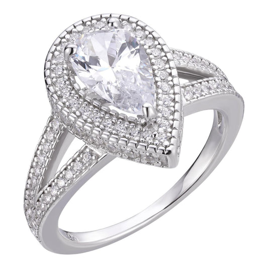 HarlemBling MOISSANITE Roman Halo Pear Cut Engagement Ring - 925 Silver - 1.5ct-3.5ct TW