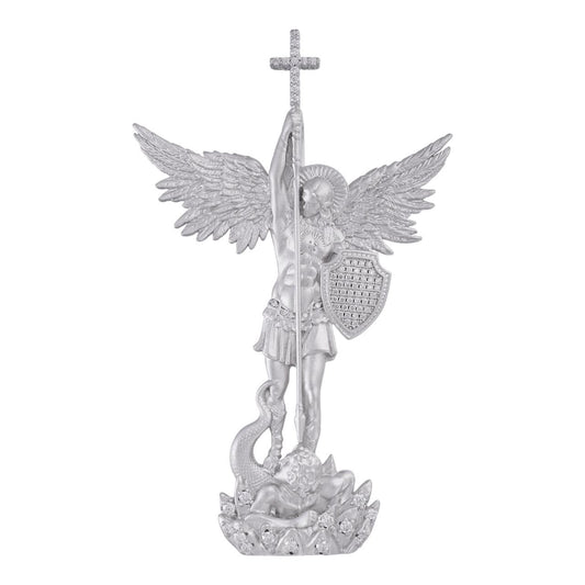 HarlemBling MOISSANITE Saint Michael Slaying Dragon Archangel Pendant - Sandblasted Matte Finish 925 Silver - 3 Sizes 1"-3"