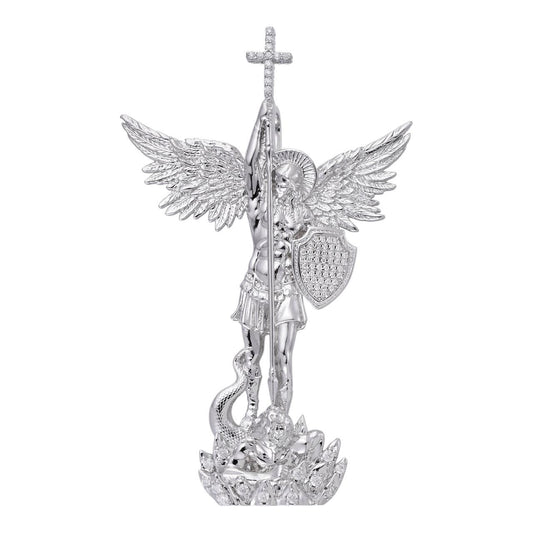 HarlemBling MOISSANITE Saint St Michael Slaying Dragon Archangel Pendant - 925 Silver - 3 Sizes 1"-3"