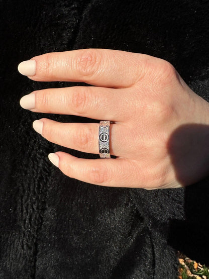 HarlemBling Moissanite "Screw" Eternity Band Wedding Love Ring Real Iced 925 Silver 5mm