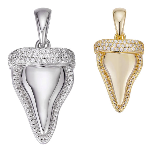 HarlemBling MOISSANITE Shark Tooth Iced Out Pendant - 14k Gold Vermeil Or 925 Silver - Small 1"