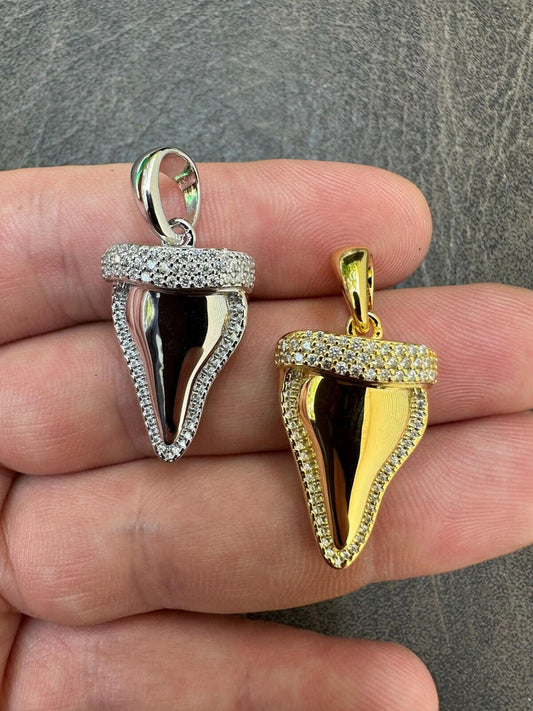 HarlemBling MOISSANITE Shark Tooth Iced Pendant 925 Silver / Gold Plated Hip Hop Necklace