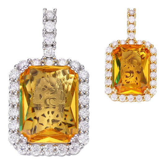 HarlemBling MOISSANITE Simulated Yellow Canary Diamond Pendant - 14k Gold Vermeil Or 925 Silver - Small 1.5"