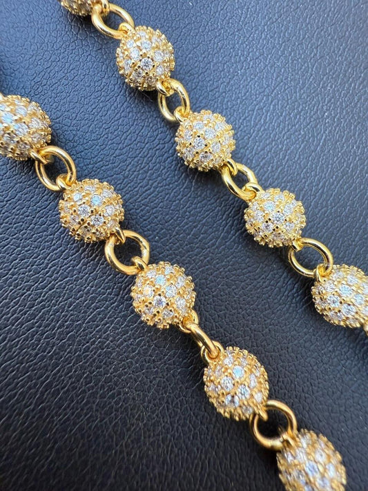 HarlemBling MOISSANITE Sinaloa Cartel Fully Iced Out Rosary Beads Necklace - 14k Gold Vermeil 925 Silver - 6mm - 30"
